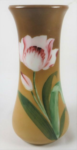 Antique Vintage Hand Painted Bristol Glass Vase Floral Victorian Hand Blown