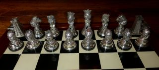 FINE VINTAGE SPANISH HALLMARKED SILVER CHESS SET CONQUISTADORS V AZTECS,  BOARD 3