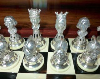 FINE VINTAGE SPANISH HALLMARKED SILVER CHESS SET CONQUISTADORS V AZTECS,  BOARD 5