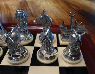 FINE VINTAGE SPANISH HALLMARKED SILVER CHESS SET CONQUISTADORS V AZTECS,  BOARD 6