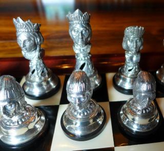 FINE VINTAGE SPANISH HALLMARKED SILVER CHESS SET CONQUISTADORS V AZTECS,  BOARD 7