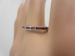 Vintage 14k white gold and ruby baguette eternity ring anniversary band 3