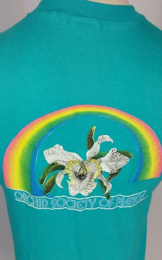 Vtg 80s NOS Hawaii Manoa Orchid Society T Shirt Rainbow Surf Beach Vacation USA 2