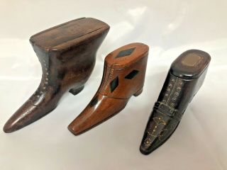 3 Antique French Shoe Snuff Box - Pique,  Tabatiere