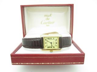 Cartier Must De Tank Quartz Vintage Argent Vermeil Gold Plated Ladies Watch Box