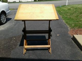 Vintage F.  Weber Co.  Art Drafting Table Oak Base Maple Top Cast Iron Knobs See