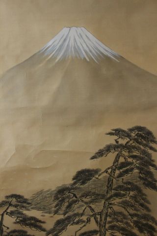 H05s2 富士山 Mt.  Fuji & Pine Tree Scenery Japanese Hanging Scroll