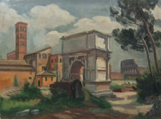 Jean De Gaigneron (1890 - 1976),  Vintage French Painting,  Italy,  Rome,  Roman Forum