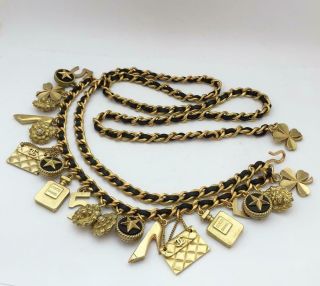 100 Auth Chanel Chain Leather Charm Necklace Belt Vintage