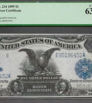 1899 $1 Black Eagle Silver Certificate Pcgs “choice New” Gem Antique U.  S.  Bill