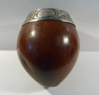 Georgian Coconut & Silver Drinking Cup; C.  1800