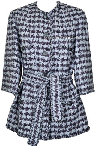 Chanel 12p Classic Fringed Tweed Jacket 42 Blazer Coat Belt Rare