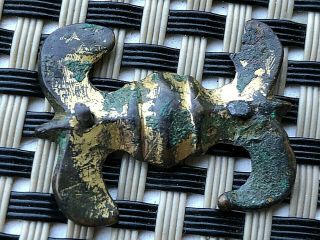 Ancient Roman Bronze Belt Mount 200 - 300 Ad Gilded Very Rare