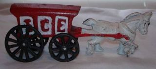 Vintage Cast Iron Horse Drawn Ice Cart Toy