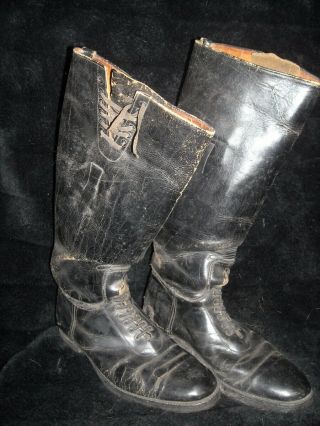Vtg 40 50 Rcmp 10 Tall Black Motorcycle Biker Engineer Laced Police Patrol Boots