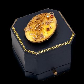 Antique Vintage Art Nouveau 14k Bi Gold Filled Gf Bohemian Garnet Locket Pendant