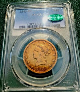 1843 Liberty Eagle $10 Pcgs Fine 12,  Cac Sticker,  Very Rare,  325 Estimated Remain