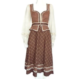 Vintage 70s Jessica Gunne Sax Long Corset Floral Prairie Boho Summer Dress XS/S 12
