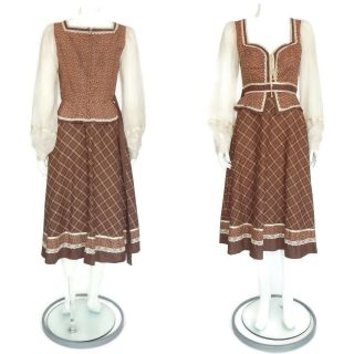 Vintage 70s Jessica Gunne Sax Long Corset Floral Prairie Boho Summer Dress XS/S 2