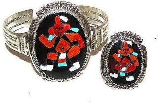 Vintage Zuni Bev Etsate Mudhead Kachina Bracelet And Ring Set Native American