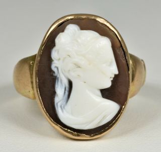 Antique Victorian 9ct Gold Hard Stone Cameo Ring,  (c1880)