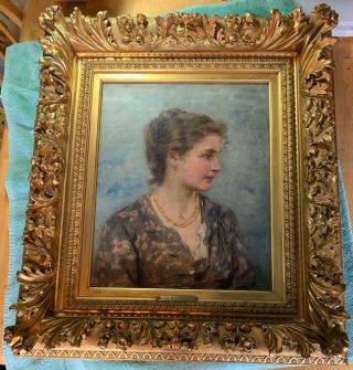 Antique Oil On Canvas Portrait Of Young Lady C1880,  By Marie Philips - Weber
