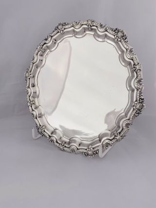 Small Sterling Solid Silver Georgian Style Waiter Of Tray 1957 Birmingham