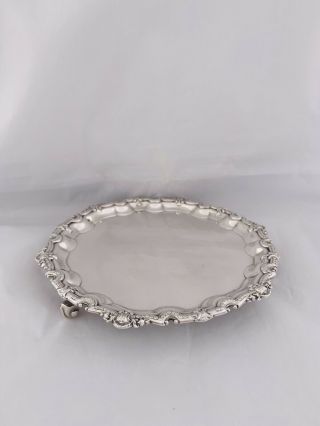 Small Sterling Solid Silver Georgian Style Waiter Of Tray 1957 Birmingham 2