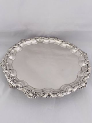 Small Sterling Solid Silver Georgian Style Waiter Of Tray 1957 Birmingham 7