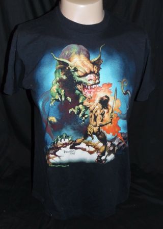 Vintage 1986 Boris Vallejo T Shirt Dragon Fighting Men 