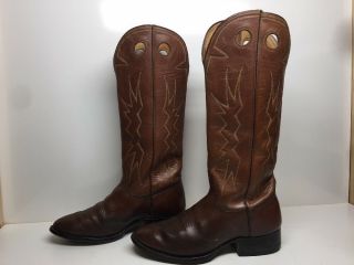Vtg Mens Olsen Stelzer Handmade Buckaroo Cowboy Leather Brown Boots Size 9 E