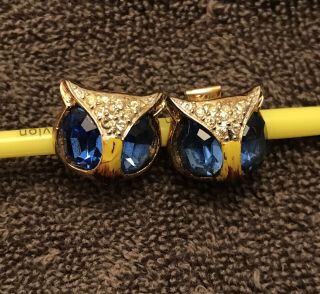 Coro Craft Enamel Blue Rhinestone Eyes Owls Duette Brooch & Matching Earrings 7