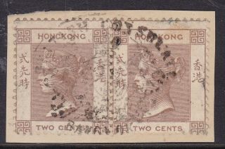 Hong Kong 1864 2c Brown Pair On Piece - Rare " British Consulate Bangkok " Seal