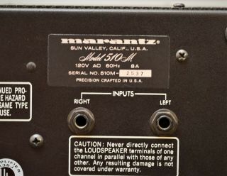 Vintage Marantz 510M Stereo Power Amplifier Solid State 256wpc Cond 6