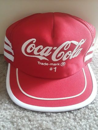 Vintage Coca Cola Coke 3 Stripe Trucker Mesh Snapback Hat Cap Usa Rare Trademark