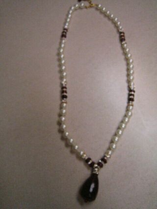 VINTAGE ESTATE CHANEL FRANCE PEARL & LARGE RUBY GRIPOIX GLASS BEAD NECKLACE 10