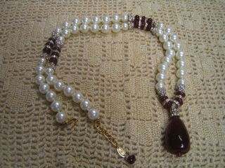 Vintage Estate Chanel France Pearl & Large Ruby Gripoix Glass Bead Necklace