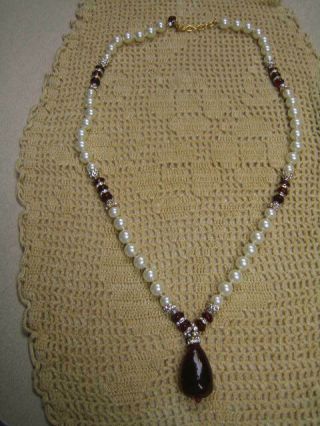 VINTAGE ESTATE CHANEL FRANCE PEARL & LARGE RUBY GRIPOIX GLASS BEAD NECKLACE 4