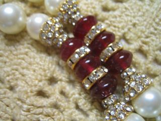VINTAGE ESTATE CHANEL FRANCE PEARL & LARGE RUBY GRIPOIX GLASS BEAD NECKLACE 7
