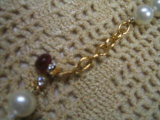 VINTAGE ESTATE CHANEL FRANCE PEARL & LARGE RUBY GRIPOIX GLASS BEAD NECKLACE 9