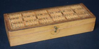 English Tunbridge Ware Cribbage Storage Box And Scoreboard,  19th Century
