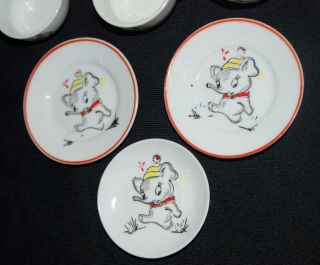Vintage Childs Tea Set Miniature Elephants Plates Cups Cream Sugar Lid Japan 9pc 2
