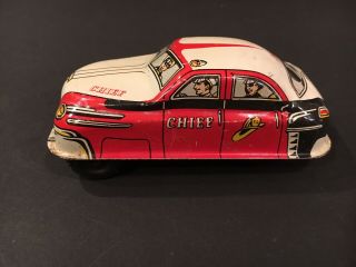 Vintage Tin Lupor Fire Chief Car 4.  5” Long Friction Motor