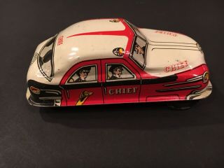Vintage Tin Lupor Fire Chief Car 4.  5” Long Friction Motor 2