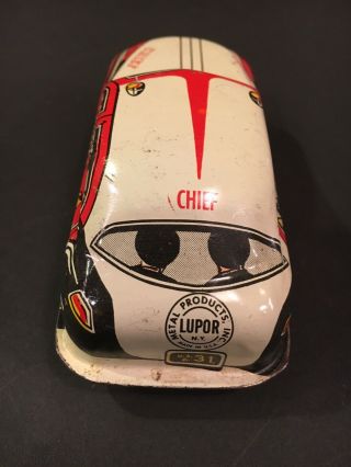 Vintage Tin Lupor Fire Chief Car 4.  5” Long Friction Motor 3