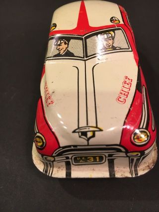 Vintage Tin Lupor Fire Chief Car 4.  5” Long Friction Motor 4