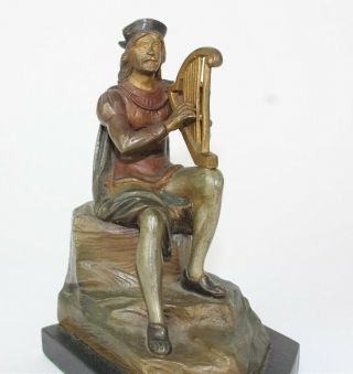 Pair Fine Antique Art Nouveau Era Cast Bronze Harpist Female Nude Bookends SMS 4