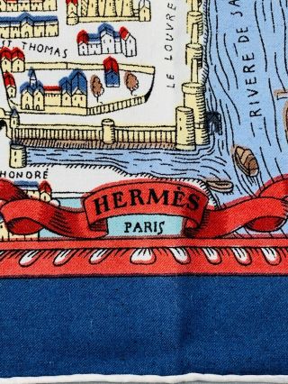 Extremely Rare 1943 Hermes Scarf Foulard Map Ville de Paris Le Vray Pourtraict 3