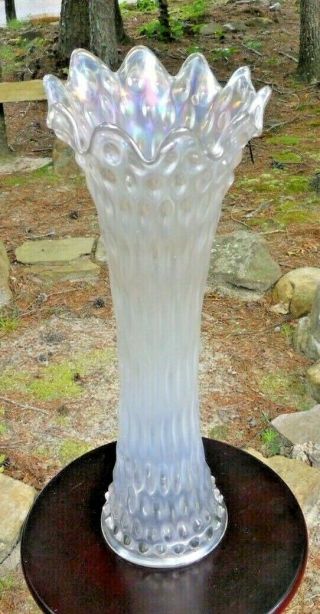 Very Rare Vintage Fenton Rustic White Funeral Carnival Glass Vase