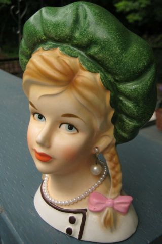 GORGEOUS VERY RARE VHTF TEEN HEAD VASE BY LEGO W.  GREEN BERET & BRAIDS HEADVASE 11